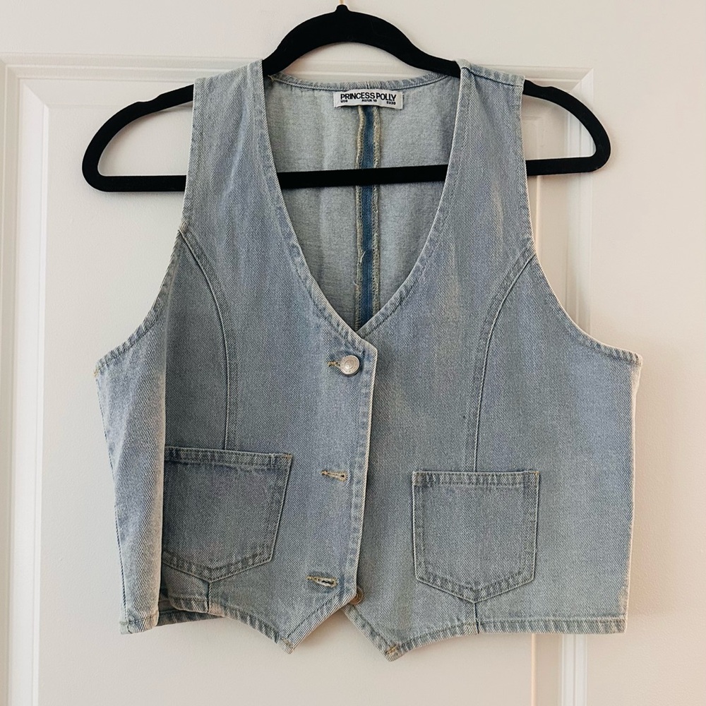 Princess Polly Light Blue Denim Top